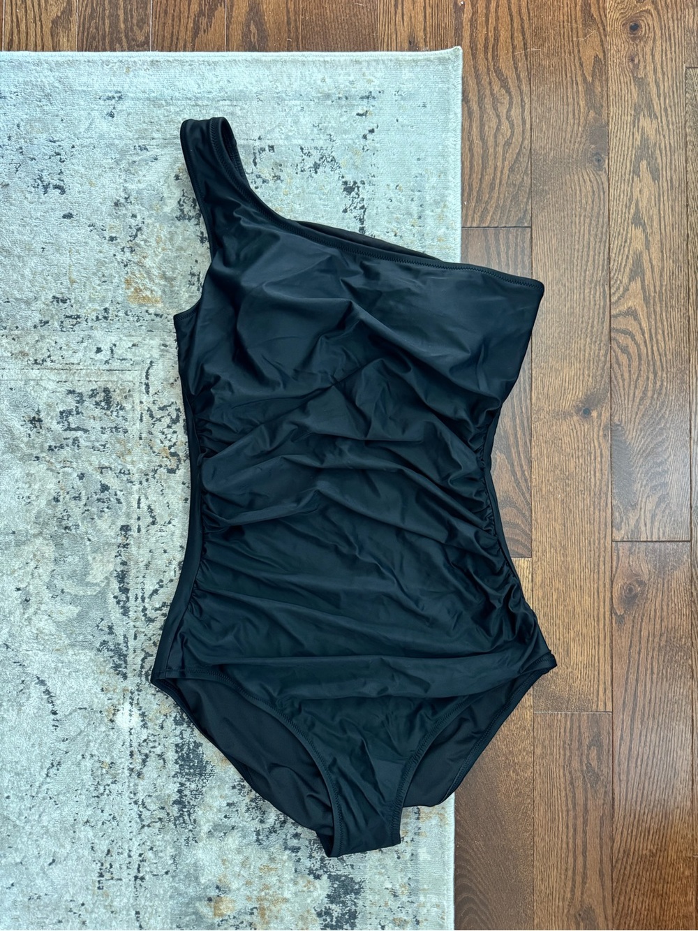 J. Crew Black One-Shoulder Ruched Swimsuit Long Torso